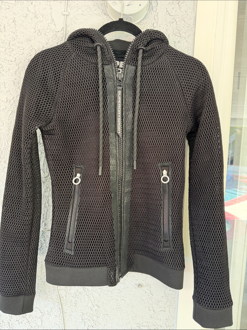 Superdry Black Mesh Hooded Zip Jacket